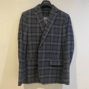 Banana Republic Tailored Fit Blue Gray Plaid Suit Jacket Men's Size 42R
